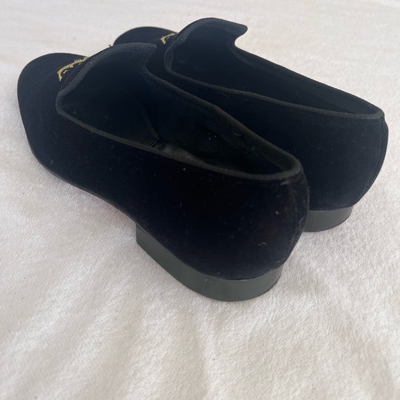 Church\'s Black Velvet Loafers with Gold Embroidery